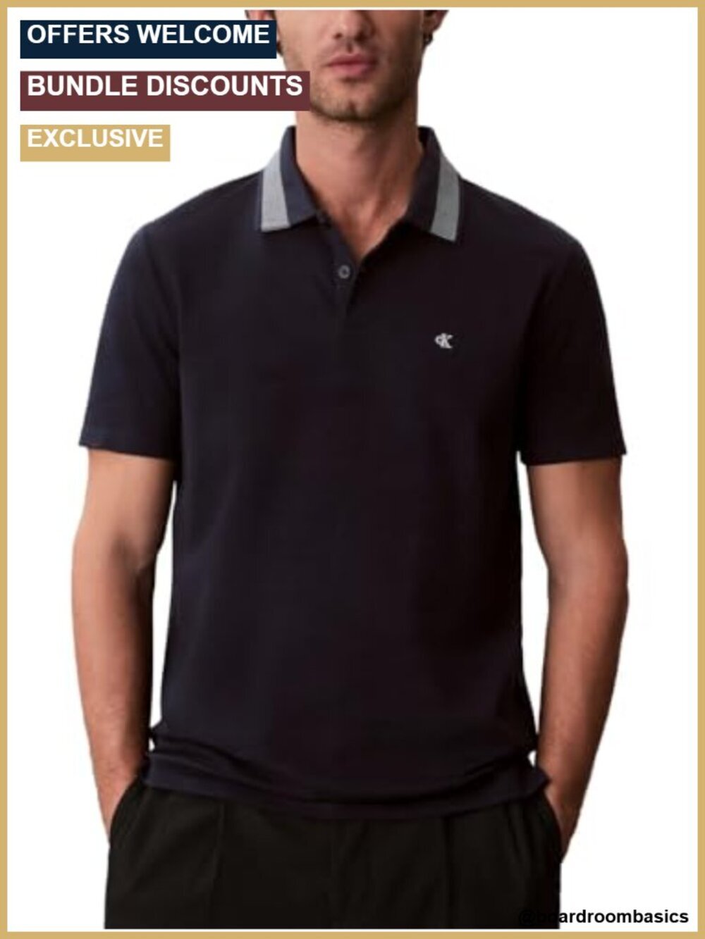 Calvin Klein Men's Jacquard Pointed Collar Polo - Regular Fit Cotton